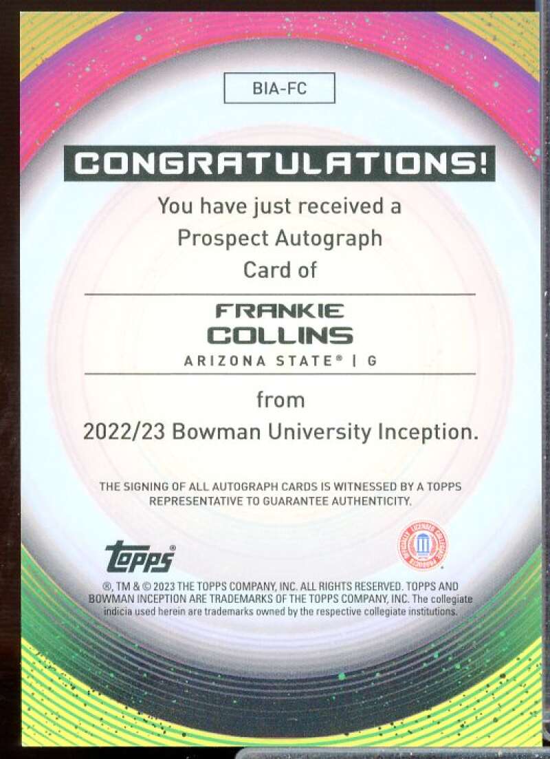 Frankie Collins Rookie 2022-23 Bowman Inception University Autographs #BIAFC  Image 2