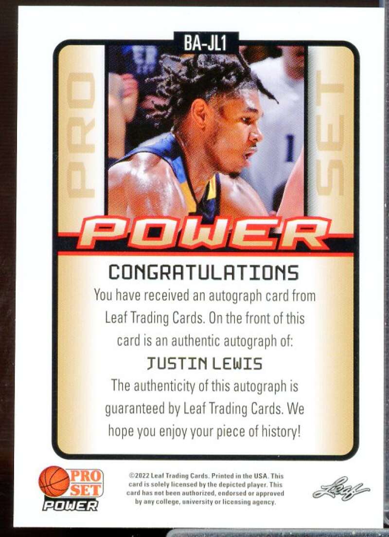 Justin Lewis Rookie Card 2021-22 Leaf Pro Set Power Green #BAJL1  Image 2