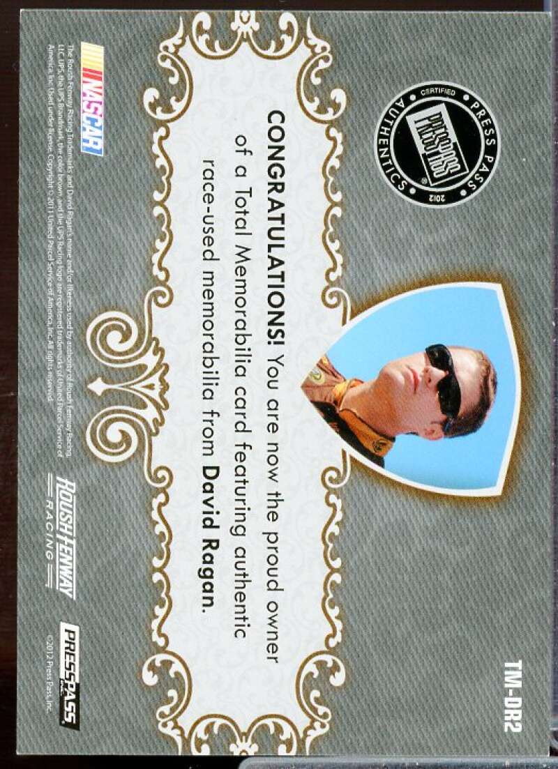 David Ragan Card 2012 Total Memorabilia Single Swatch Gold #TMDR2  Image 2