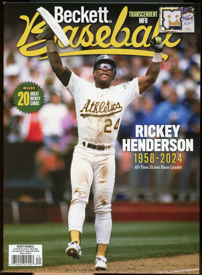 Beckett Baseball Monthly Price Guide Magazine March 2025 Rickey Henderson Image 1