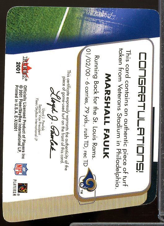Marshall Faulk Card 2001 E-X Turf Team #7  Image 2