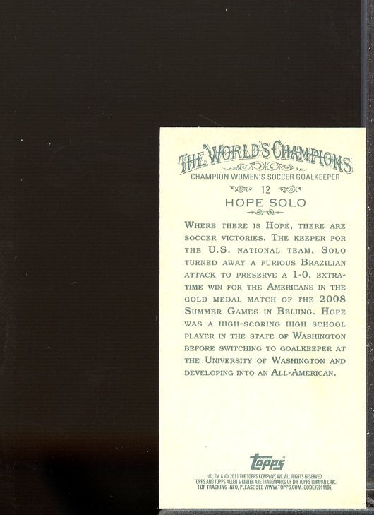 Hope Solo Card 2011 Topps Allen and Ginter Mini Black Border #12  Image 2