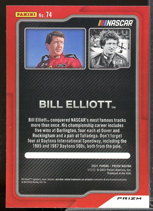 Bill Elliott FB Card 2021 Panini Prizm Prizms Hyper Blue and Carolina Blue #74  Image 2