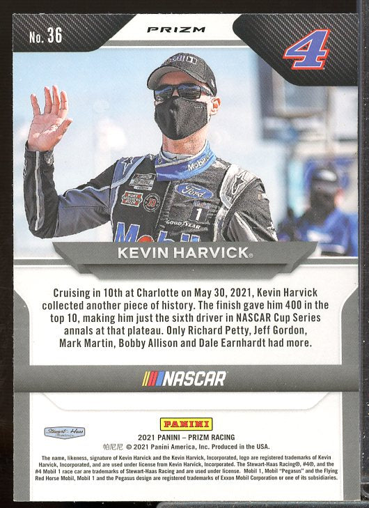 Kevin Harvick/Mask 2021 Panini Prizm Prizms Hyper Blue and Carolina Blue #36A  Image 2