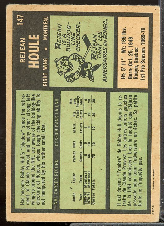 Rejean Houle Card 1971-72 O-Pee-Chee #147  Image 2