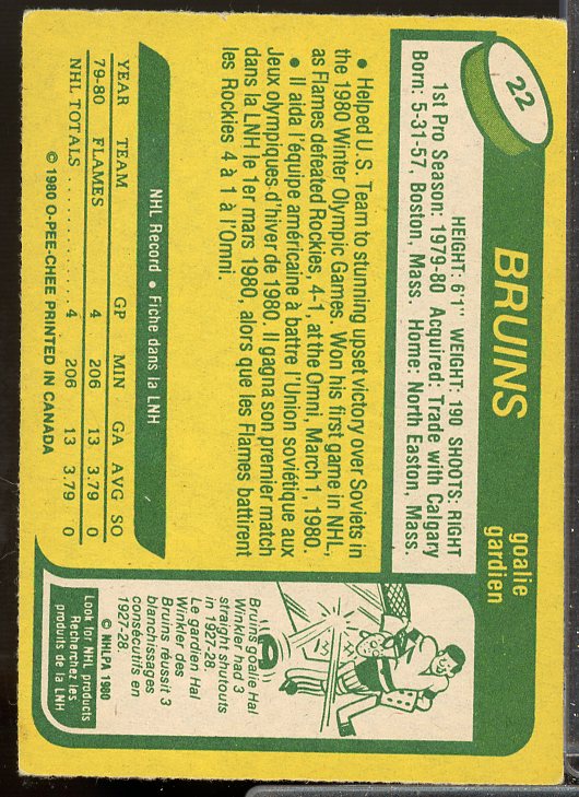 Jim Craig OLY Rookie Card 1980-81 O-Pee-Chee #22  Image 2