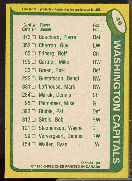 Mike Gartner/Capitals Scoring Leaders CL Card 1980-81 O-Pee-Chee #49  Image 2