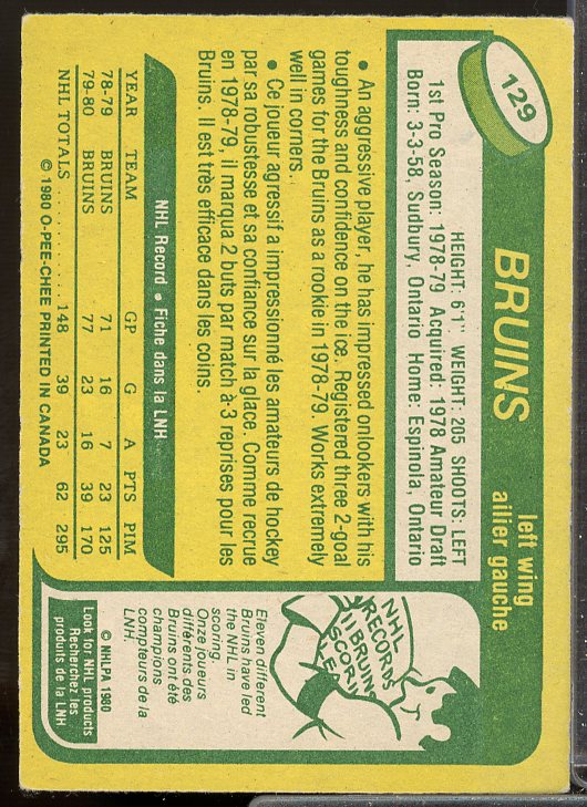 Al Secord Rookie Card 1980-81 O-Pee-Chee #129  Image 2