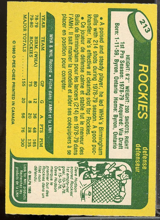 Rob Ramage Rookie Card 1980-81 O-Pee-Chee #213  Image 2