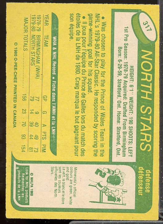 Craig Hartsburg Rookie Card 1980-81 O-Pee-Chee #317  Image 2