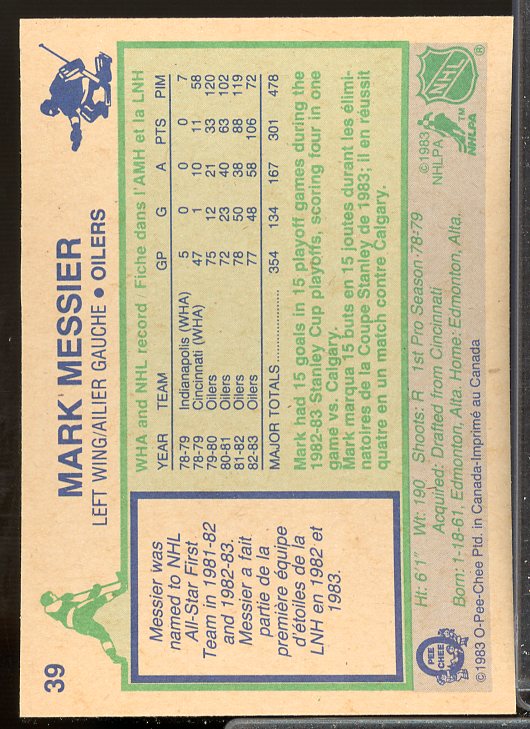 Mark Messier Card 1983-84 O-Pee-Chee #39  Image 2