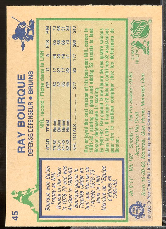 Ray Bourque UER Card 1983-84 O-Pee-Chee #45  Image 2
