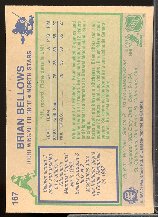 Brian Bellows Rookie Card 1983-84 O-Pee-Chee #167  Image 2