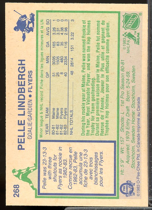 Pelle Lindbergh Rookie Card 1983-84 O-Pee-Chee #268  Image 2