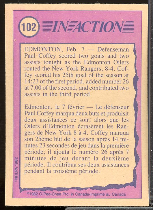 Paul Coffey IA Card 1982-83 O-Pee-Chee #102  Image 2