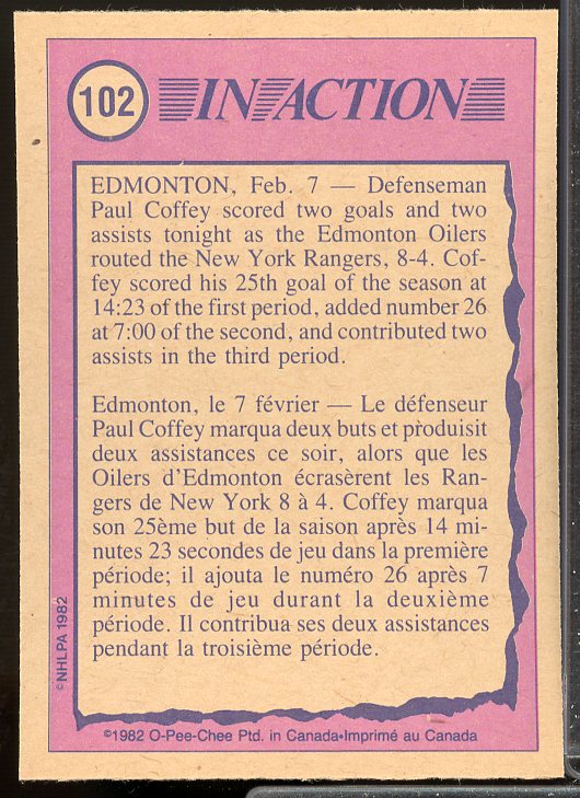 Paul Coffey IA Card 1982-83 O-Pee-Chee #102  Image 2