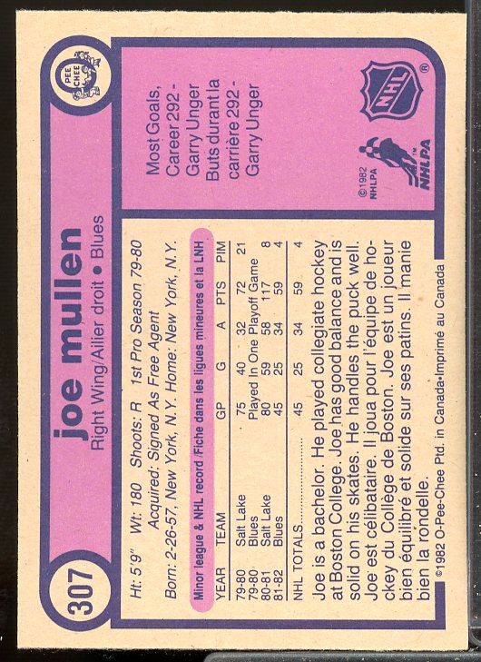 Joe Mullen Rookie Card 1982-83 O-Pee-Chee #307  Image 2