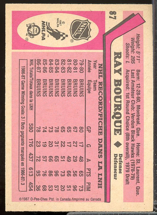 Ray Bourque Card 1987-88 O-Pee-Chee #87  Image 2