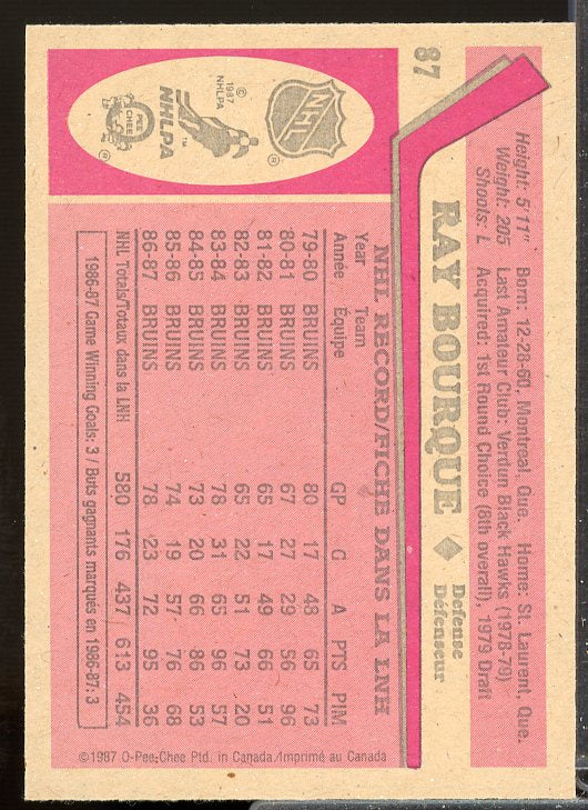 Ray Bourque Card 1987-88 O-Pee-Chee #87  Image 2