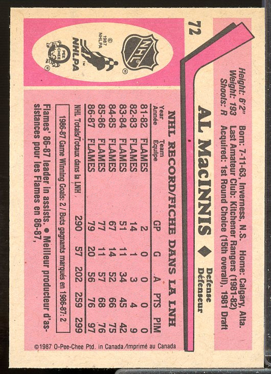 Al MacInnis Card 1987-88 O-Pee-Chee #72  Image 2
