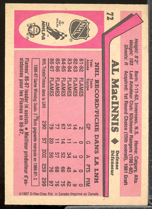 Al MacInnis Card 1987-88 O-Pee-Chee #72  Image 2