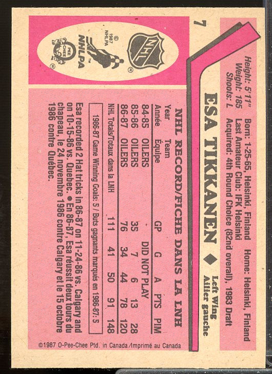 Esa Tikkanen Rookie Card 1987-88 O-Pee-Chee #7  Image 2