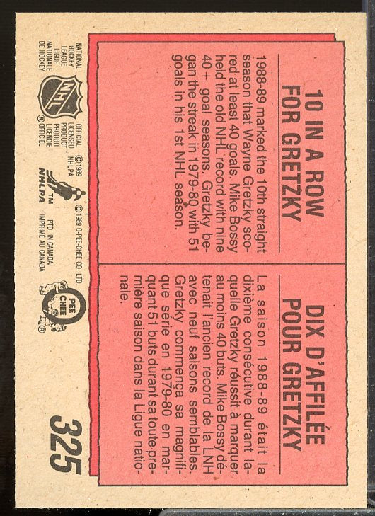 Wayne Gretzky HL Card 1989-90 O-Pee-Chee #325  Image 2