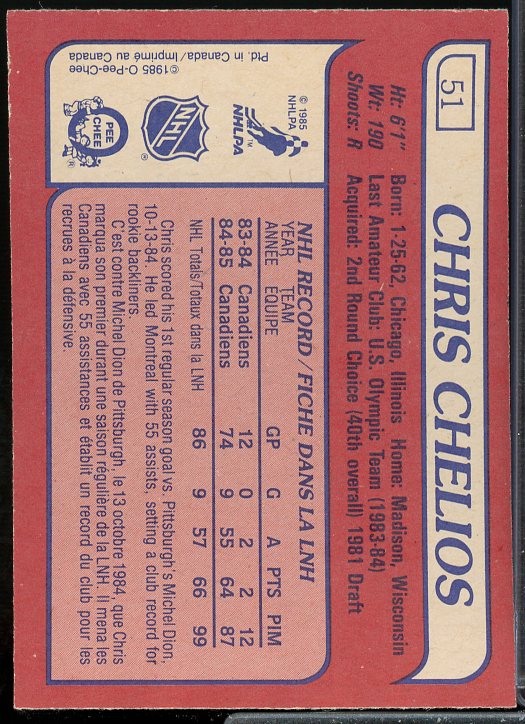 Chris Chelios Card 1985-86 O-Pee-Chee #51  Image 2