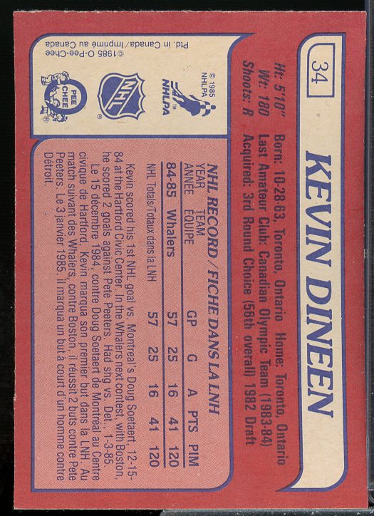 Kevin Dineen Rookie Card 1985-86 O-Pee-Chee #34  Image 2