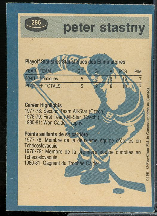 Peter Stastny SA Card 1981-82 O-Pee-Chee #286  Image 2
