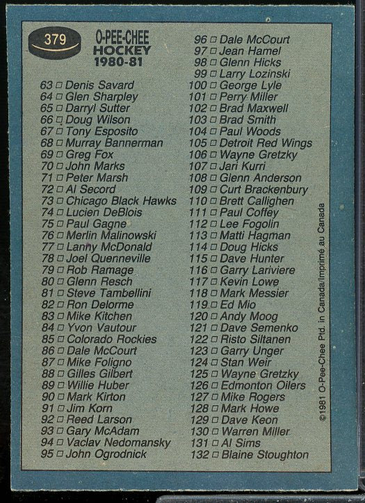 Checklist 1-132 Card 1981-82 O-Pee-Chee #379  Image 2
