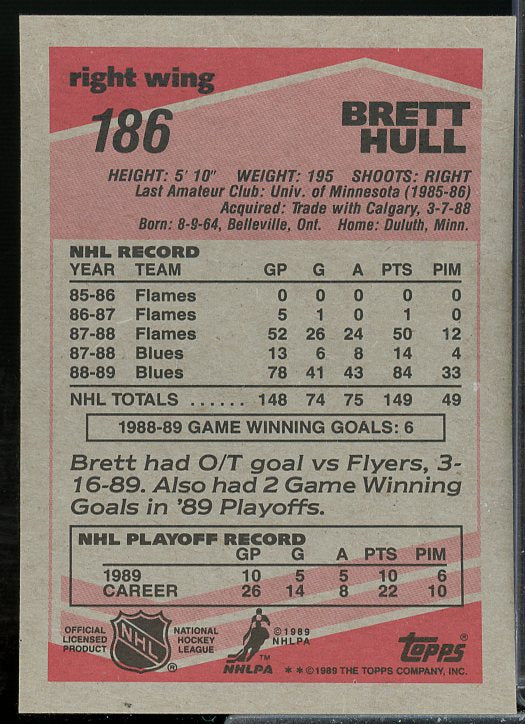 Brett Hull Card 1989-90 Topps #186  Image 2