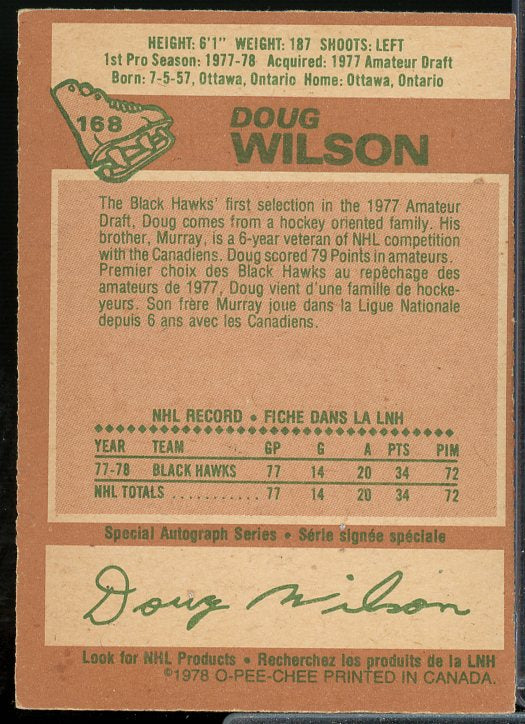 Doug Wilson Rookie Card 1978-79 O-Pee-Chee #168  Image 2