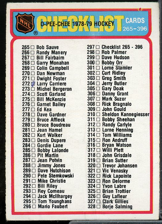 Checklist 265-396 Card 1978-79 O-Pee-Chee #297  Image 1