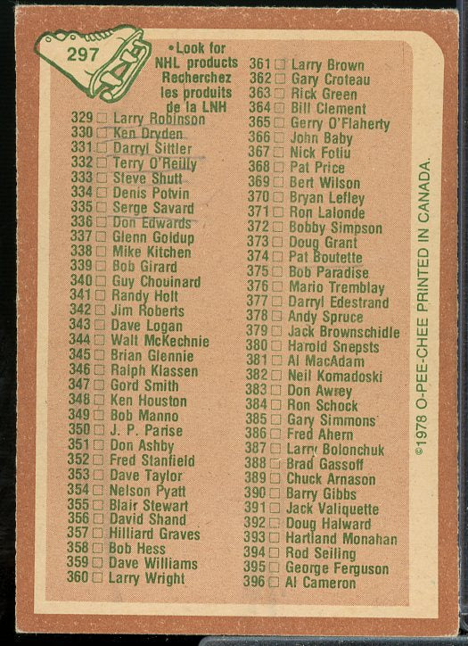 Checklist 265-396 Card 1978-79 O-Pee-Chee #297  Image 2