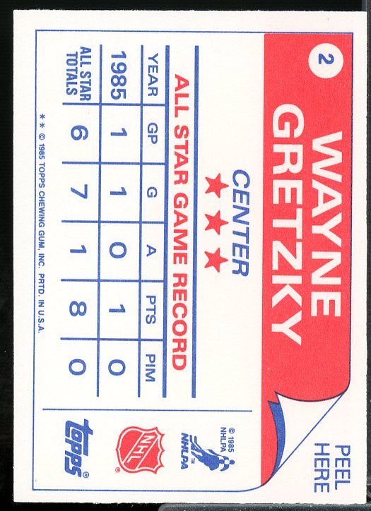 Wayne Gretzky Card 1985-86 Topps Sticker Inserts #2  Image 2