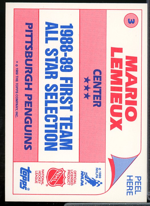 Mario Lemieux Card 1989-90 Topps Sticker Inserts #3  Image 2