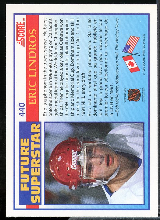 Eric Lindros Rookie Card 1990-91 Score Canadian #440  Image 2