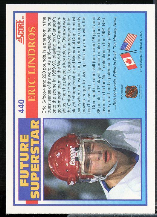 Eric Lindros Rookie Card 1990-91 Score #440  Image 2
