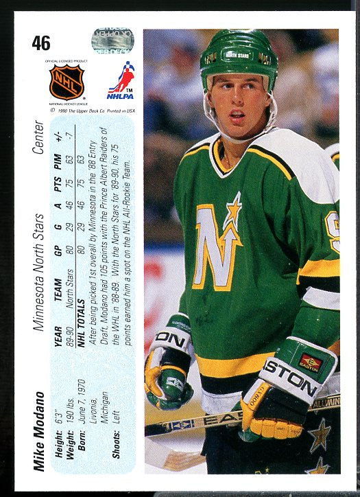 Mike Modano Rookie Card 1990-91 Upper Deck #46  Image 2