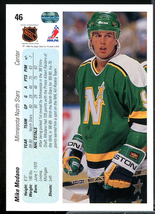 Mike Modano Rookie Card 1990-91 Upper Deck #46  Image 2
