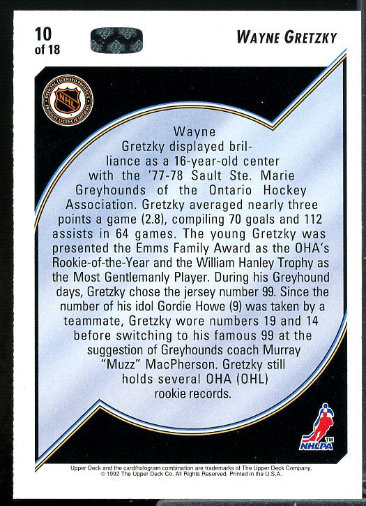 The Untouchable/Greyhound Card 1992-93 Upper Deck Wayne Gretzky Heroes #10  Image 2