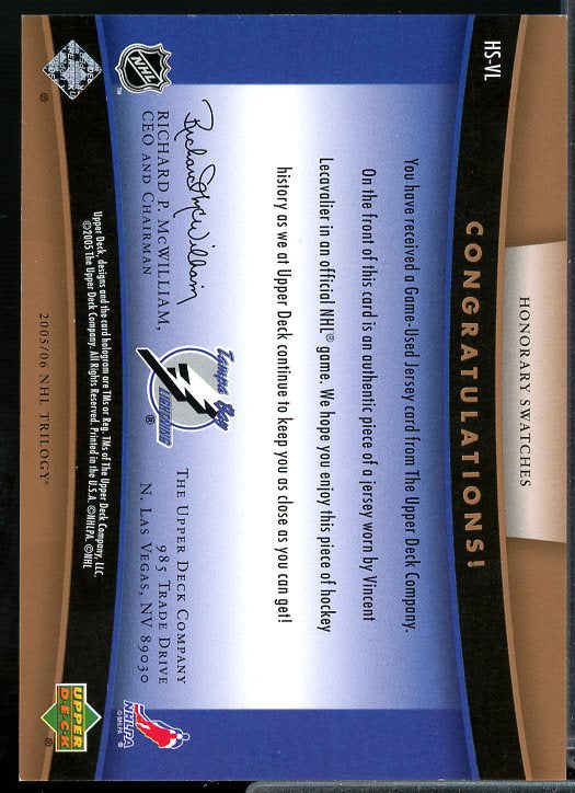 Vincent Lecavalier Card 2005-06 Upper Deck Trilogy Honorary Swatches #HSVL  Image 2