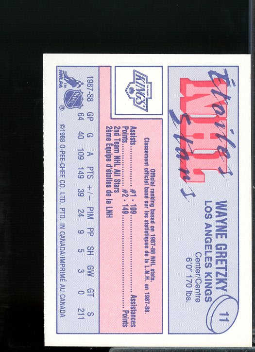 Wayne Gretzky Card 1988-89 O-Pee-Chee Minis #11  Image 2