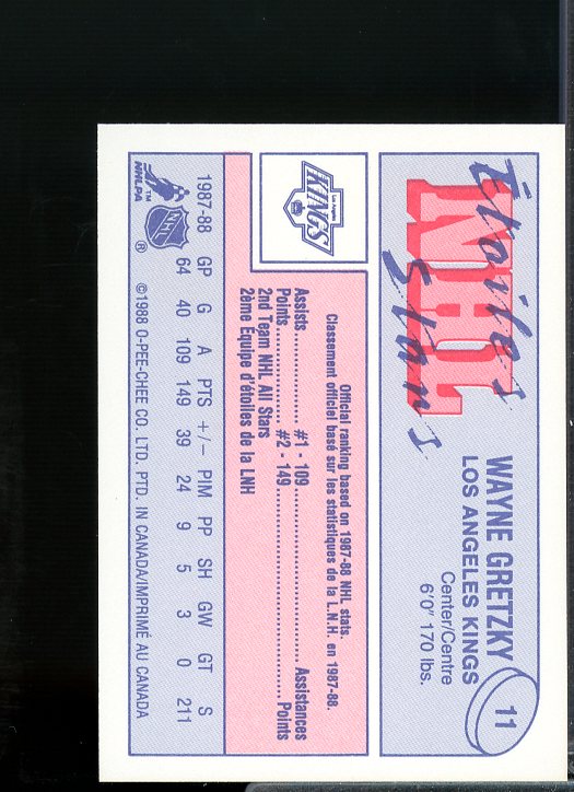 Wayne Gretzky Card 1988-89 O-Pee-Chee Minis #11  Image 2