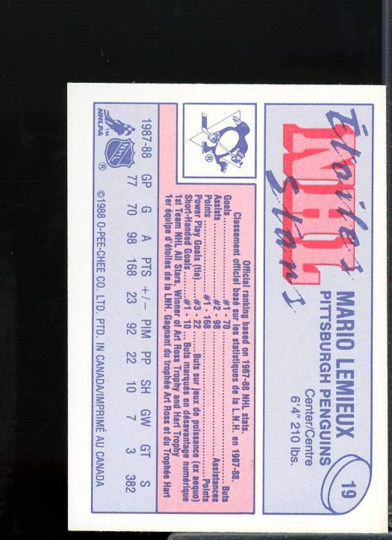 Mario Lemieux Card 1988-89 O-Pee-Chee Minis #19  Image 2