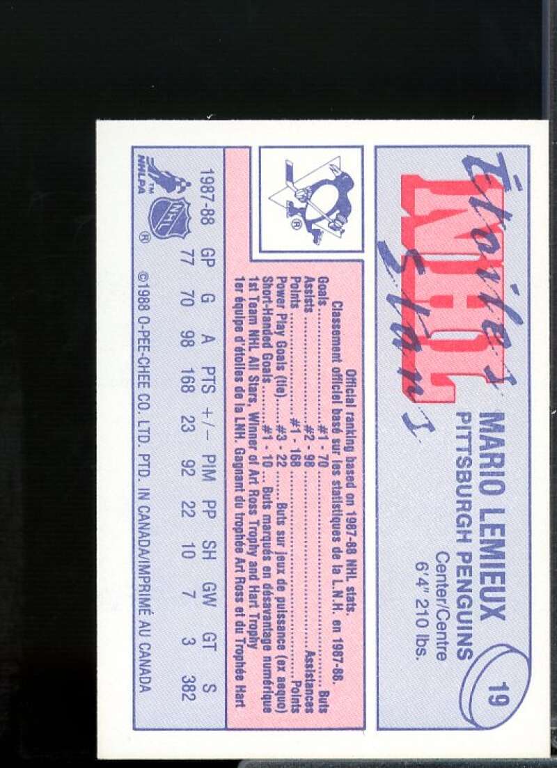 Mario Lemieux Card 1988-89 O-Pee-Chee Minis #19  Image 2