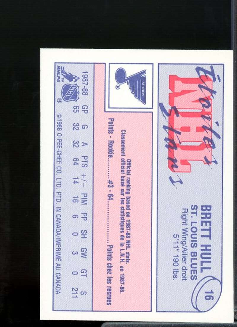 Brett Hull Rookie Card 1988-89 O-Pee-Chee Minis #16  Image 2