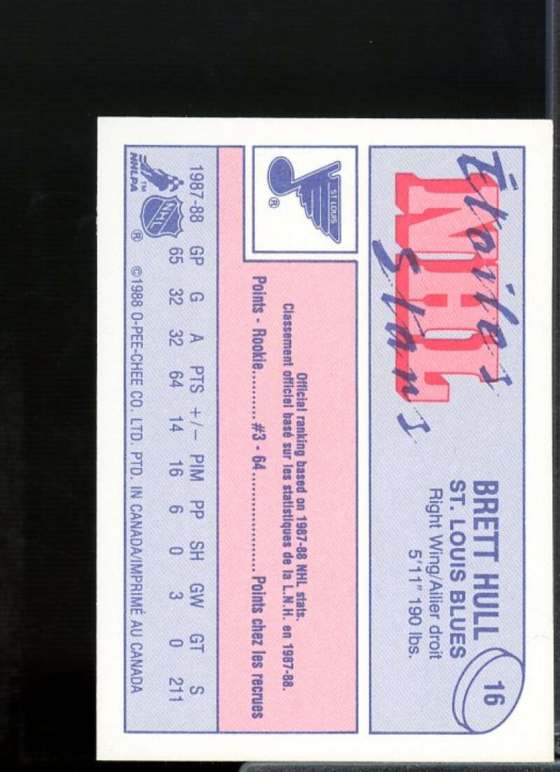 Brett Hull Rookie Card 1988-89 O-Pee-Chee Minis #16  Image 2