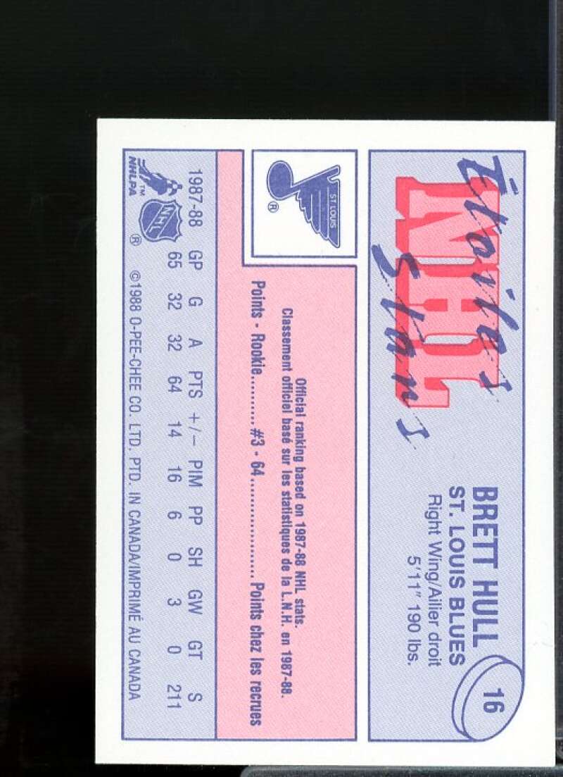 Brett Hull Rookie Card 1988-89 O-Pee-Chee Minis #16  Image 2